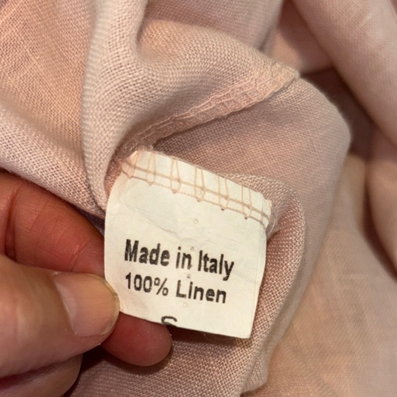 Terzo Millennio Top Small Beige 100% Linen Button Back Hi Low Hem Pullover Shirt - Picture 15 of 16